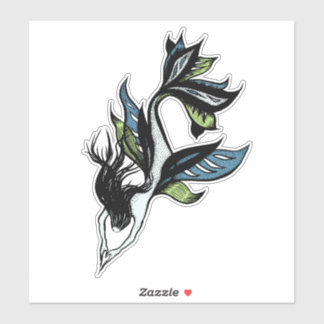 Sticker Style de tatouage de sirène - Dessin d'encre d'Ima