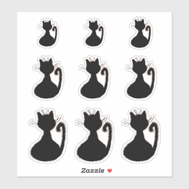 Sticker Style moderne rétro du Moyen-siècle Chat noir Silh (Feuille)