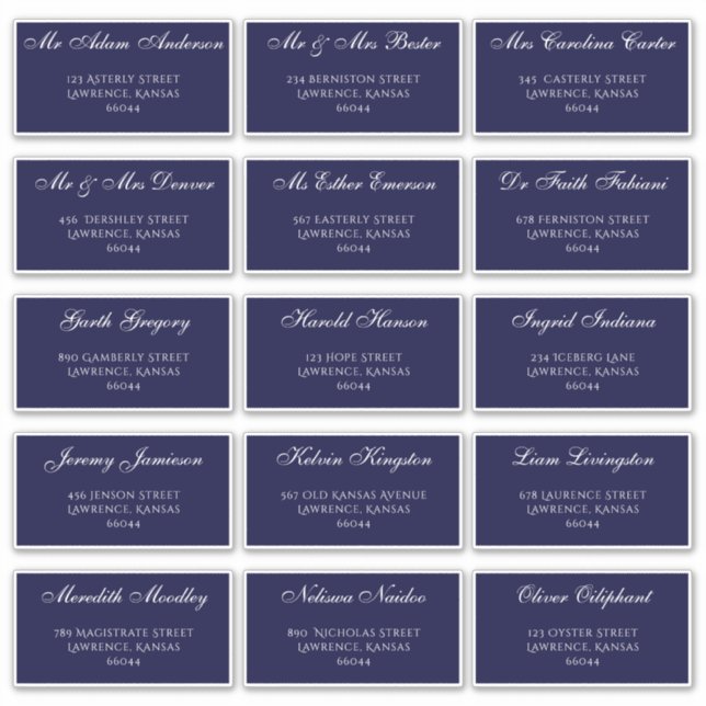 Sticker Style Navy Blue Mariage Adresse individuelle de l' (Devant)