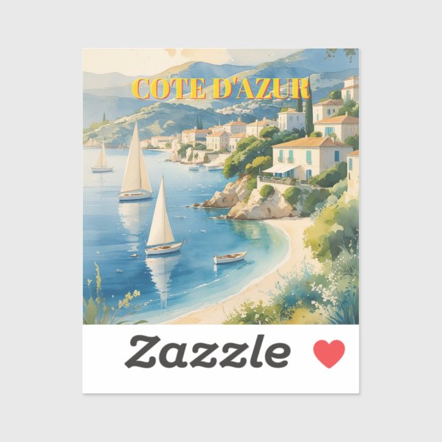 Sticker Style vintage Côte d'Azur Voyage en France (Feuille)