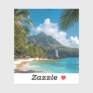 Sticker Style Vintage Hawaïen Palmiers Mer Ciel Voyage