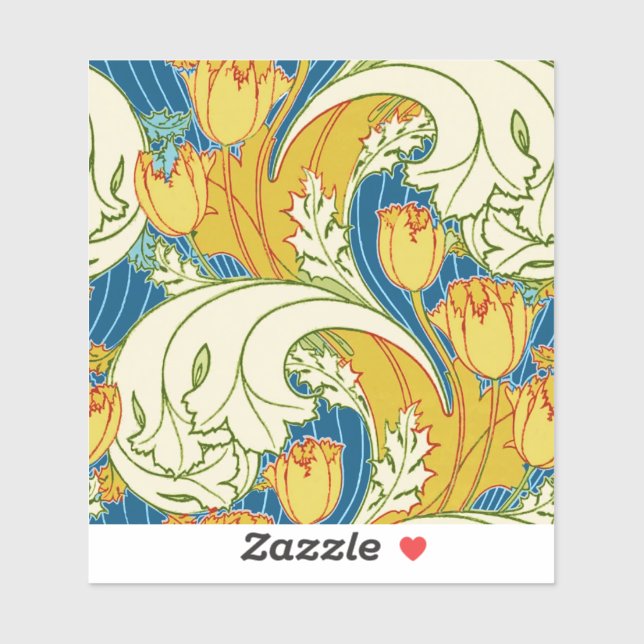 Sticker Style William Morris Tulipe Florale Sarcelle et Or (Feuille)