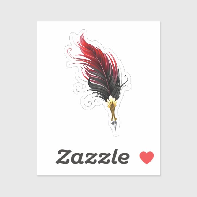 Sticker Stylo rouge en plumes avec nib or (Feuille)