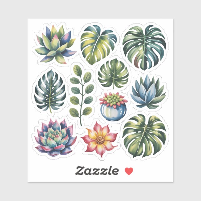 Sticker Succulent Garden Watercolor (Feuille)