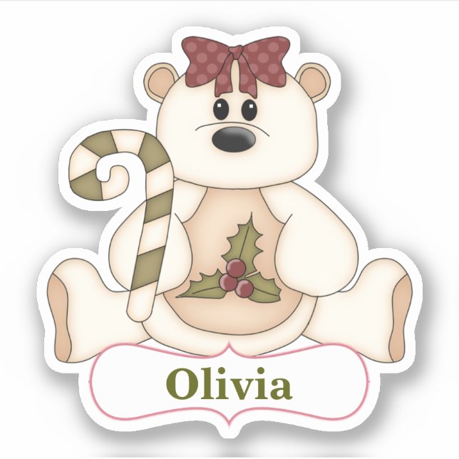 Sticker Sucre de canne Ours Contour de Noël (Devant)