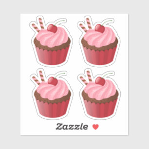 Sticker Sucré Délicieux cerise Cupcake ensemble de 4