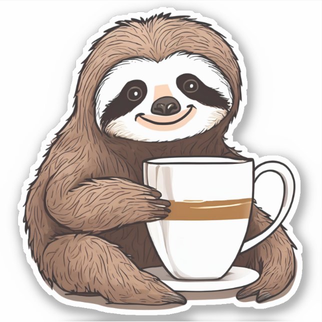 Sticker Sucré Sloth Sipping Café étanche (Devant)