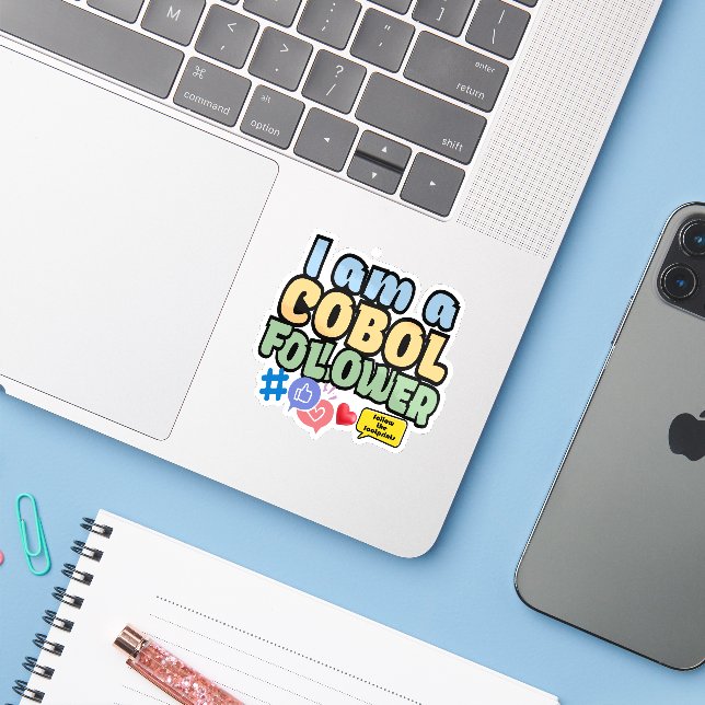 Sticker Suiveur du langage de programmation Cobol (Ordinateur portable avec iPhone)