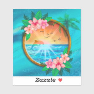 Sticker Summer Beach Les oiseaux de mer volent dans le cie