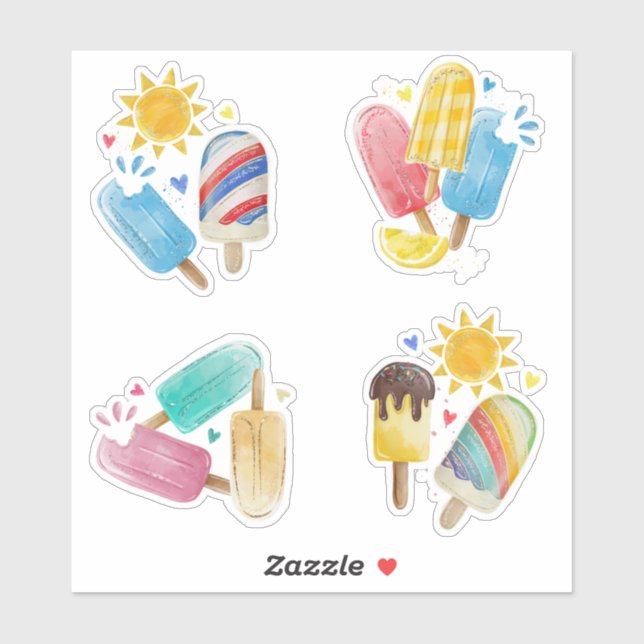 Sticker Summer Sun Pastel Creamsicle, Collection Popsicle (Feuille)