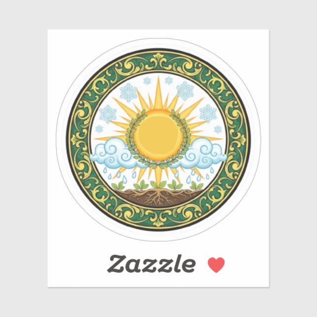 Sticker Sun and Rain Nature Cycle Botanical Emblem ART (Feuille)