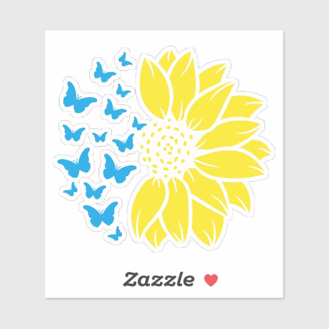 Sticker Sunflower and butterflies. Ukrainian flag colours. (Feuille)