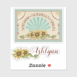 Sticker Sunflower Seashell Vintage Vibes Personalized Name