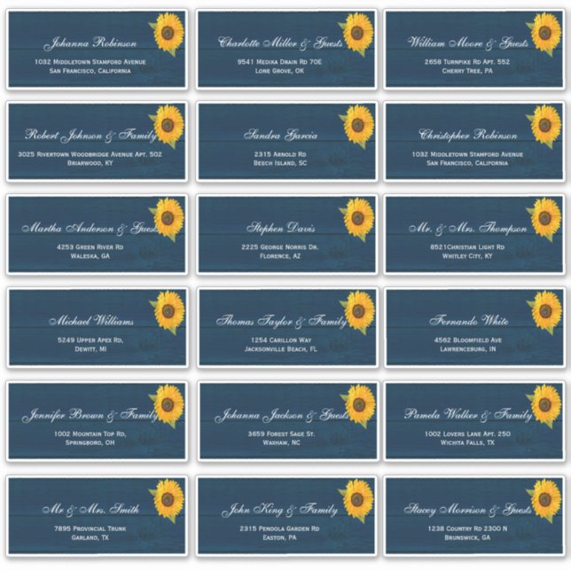 Sticker Sunflowers Navy Blue Rustic Mariage Nom d'invité S (Devant)