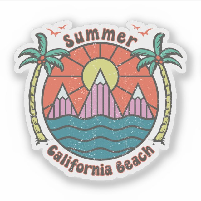 Sticker Sunset de plage Retro California (Devant)