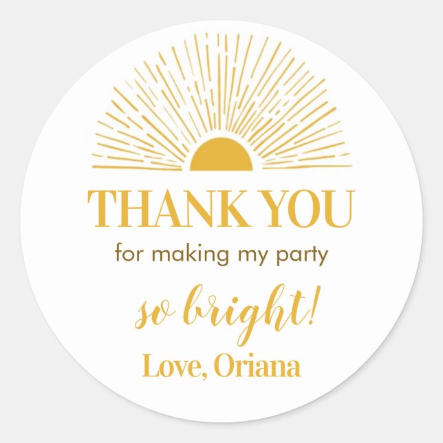 Sticker Sunshine Étiquettes Baby shower d'annivers (Devant)