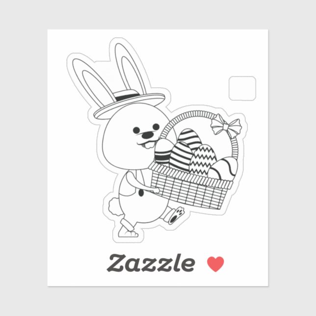 Sticker Super Mignonne Lapin Avec Cadeau Pour Pâques (Feuille)