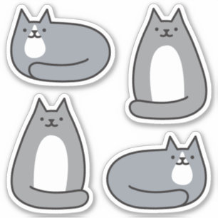 Sticker Super mignonne ronde Kawaii Gray Kitty Chat