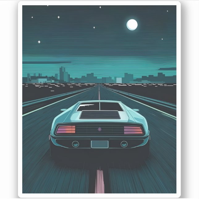 Sticker Super-Voiture Futuriste Vaporwave Pixel LoFi 80s R (Devant)