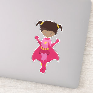 Sticker Superhero Girl, African American Girl, Pink Cape