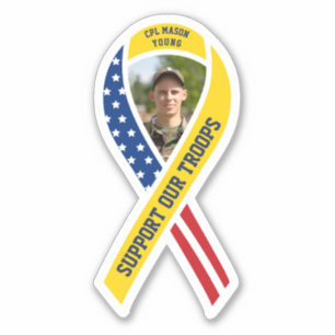 Sticker Support Nos Troupes Jaune Drapeau De Ruban Photo p