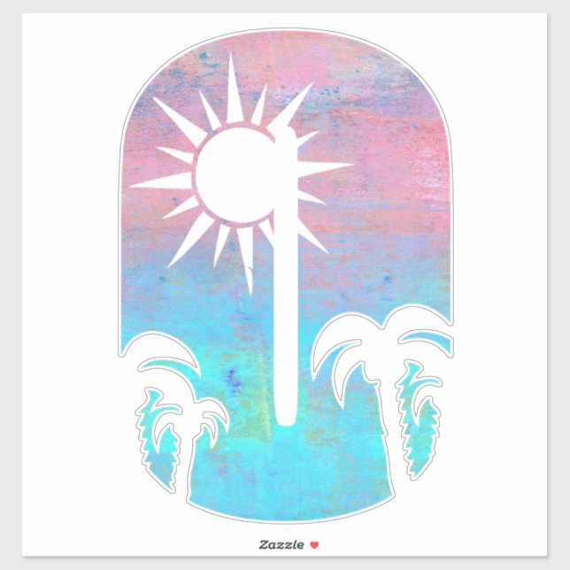 Sticker SUR LA PLAGE -O- rose et bleu grunge (Feuille)