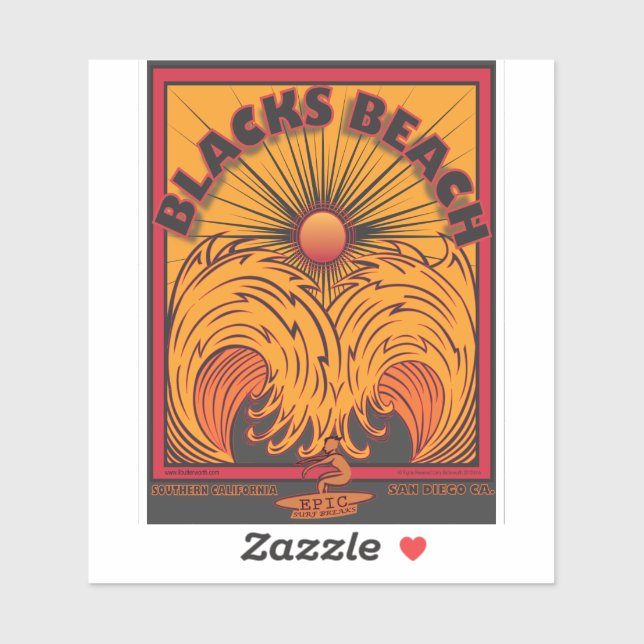 STICKER SURF BLACKS PLAGE SAN DIEGO CALIFORNIA (Feuille)