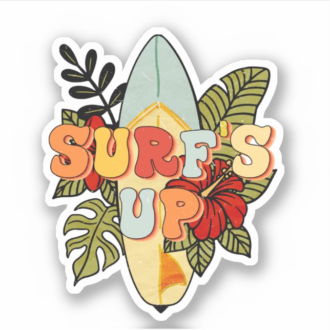 Sticker Surfboard Tropical Feuilles Fleurs Surf vers le ha (Devant)