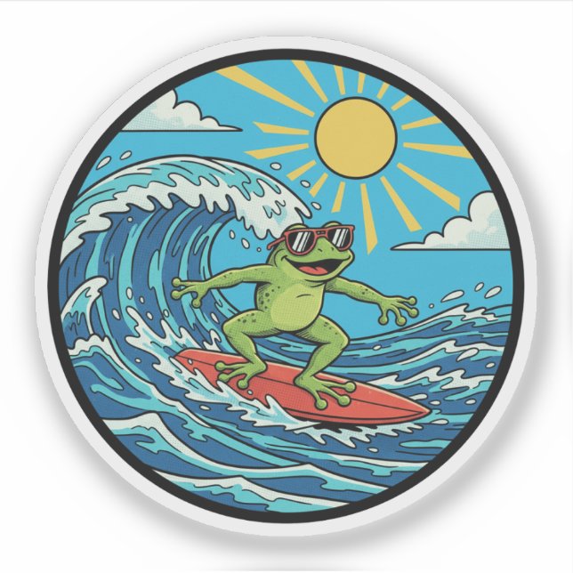 Sticker Surfer Frog - Attraper une Vague (Devant)