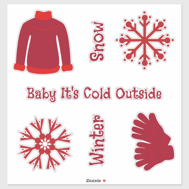 Sticker Sweat rouge et flocons de neige (Feuille)