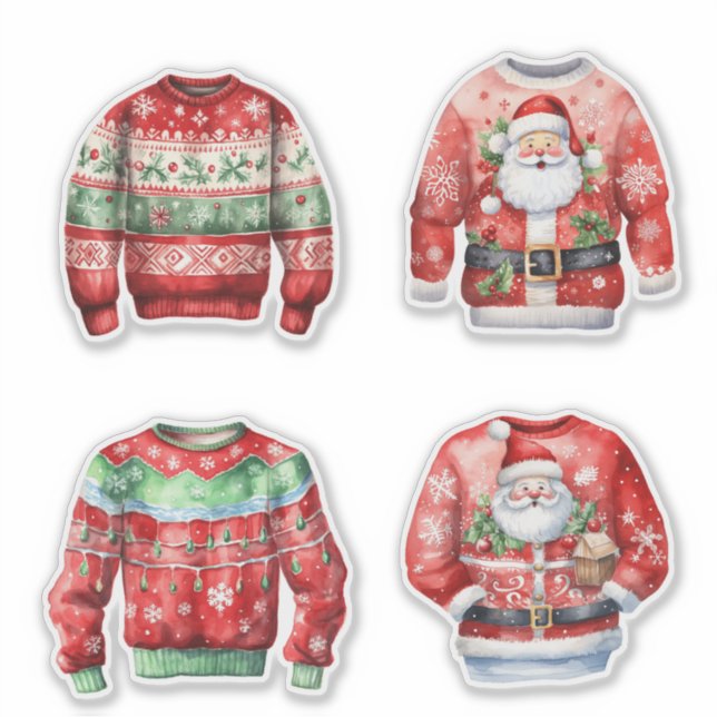 Sticker Sweaters de Noël moches rouges (Devant)