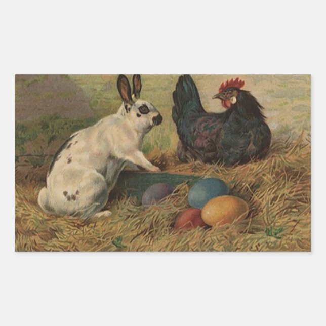 Sticker Sweet Antique Easter Bunny oeufs poulets (Devant)