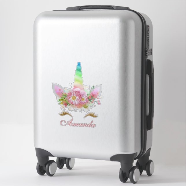 Sticker Sweet Floral Unicorn Lashes Nom arc-en-ciel rose (Sur valise)