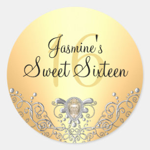 Sticker Sweet sixteen de bijoux à étincelles jaune
