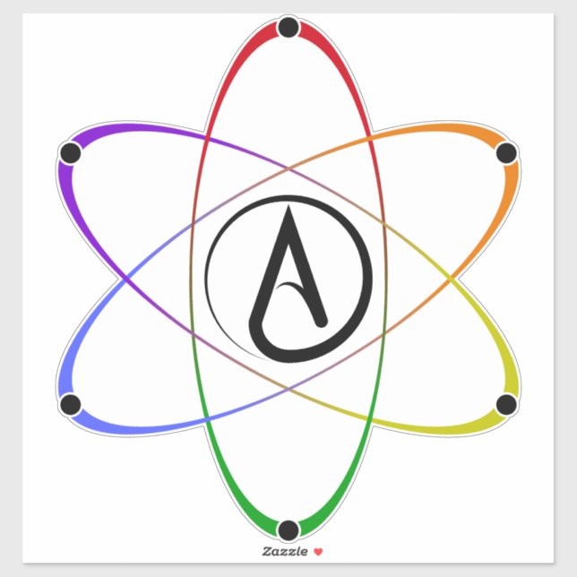 Sticker Symbole d'atome athée arc-en-ciel noir (Feuille)