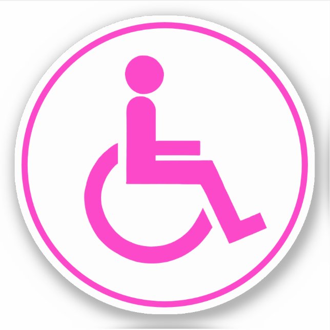 Sticker Symbole de handicap handicapé rose et blanc Rond  (Devant)