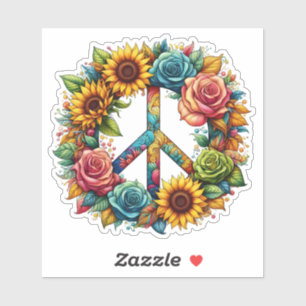 Sticker Symbole de paix coloré orné de fleurs vibrantes