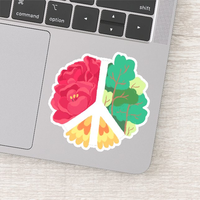 Sticker SYMBOLE DE PAIX - Forêt verte et fleurs rouges (Détail)