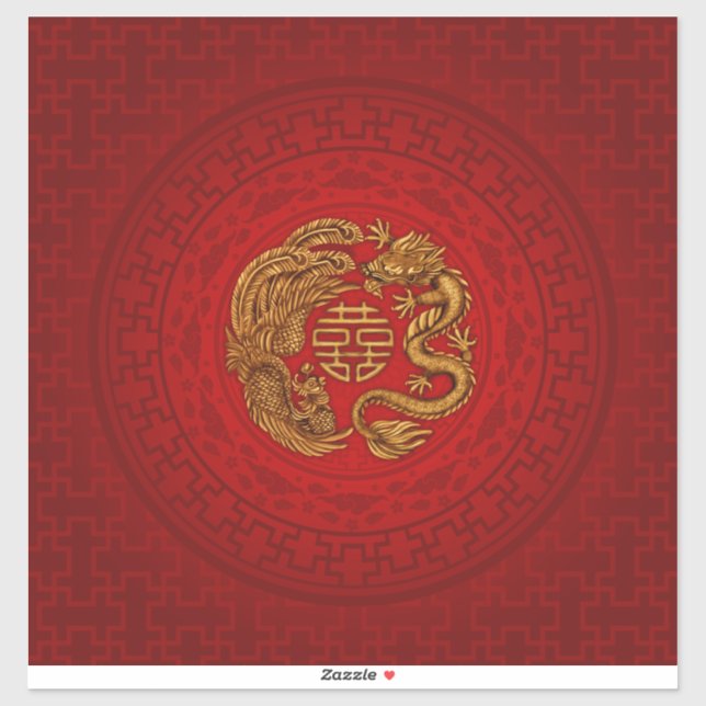 Sticker Symbole du Bonheur Double avec Phoenix et Dragon (Feuille)