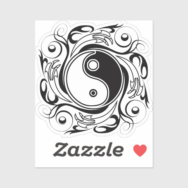 Sticker Symbole Yin et Yang Style tatouage noir et blanc (Feuille)