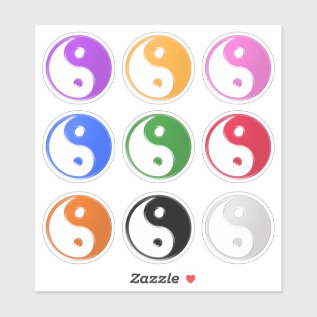 Sticker Symbole Yin Yang Jeu de couleurs multiples 9 Stick (Feuille)