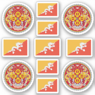 Sticker Symboles nationaux bhoutanais /armoiries et drapea