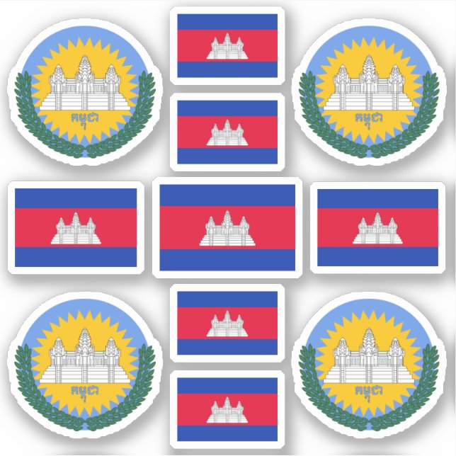 Sticker Symboles nationaux cambodgiens / blason et drapeau (Devant)
