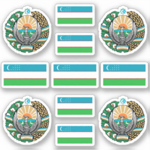 Sticker Symboles nationaux ouzbeks / armoiries et drapeau 