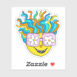 Sticker Sympathique caractère souriant avec lunettes roses