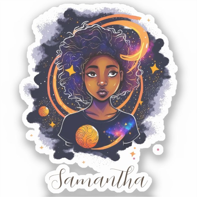 Sticker Système solaire Afro Femme (Recto)