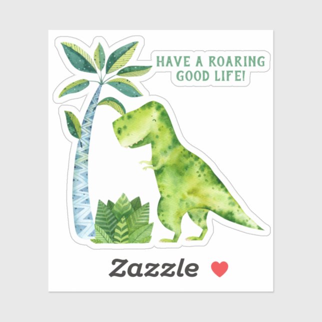 Sticker *~* T Rex Dinosaur Palmier Roaring Bonne vie (Feuille)