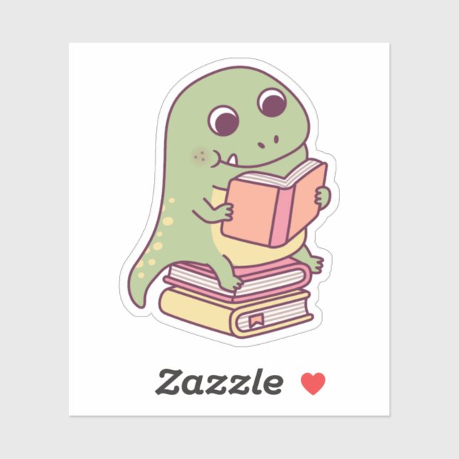 Sticker T-rex dinosaure mignon lisant un livre (Feuille)