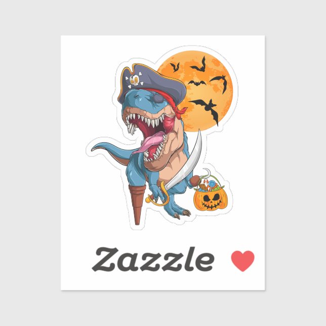 Sticker T-Rex Pirate Treat Halloween Dinosaur (Feuille)
