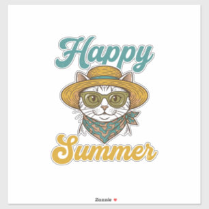 Sticker T-shirt à motif de chat d'été vintage Happy Summer